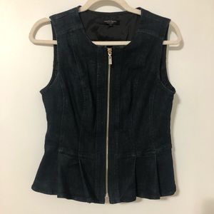 Nanette Lepore Denim Fitted Full Zip Top Vest with Ruffle Accent, Size 12